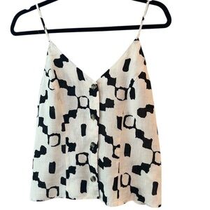 H&M  100% Linen Button Front Tank Cream & Black Patterned  sz small